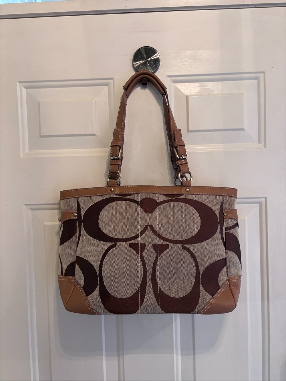 Vintage Coach Brown Signature Canvas Tote with Leather Trim - Picture 8 of 10